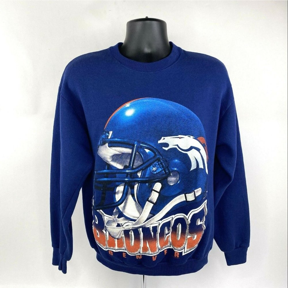 Vintage 1997 NFL Denver Broncos Pullover Sweatshirt Blue Orange Mens Large